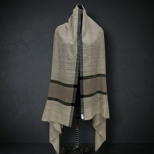 Pashmina Grey & Ivory Bold Stripe Shawl
