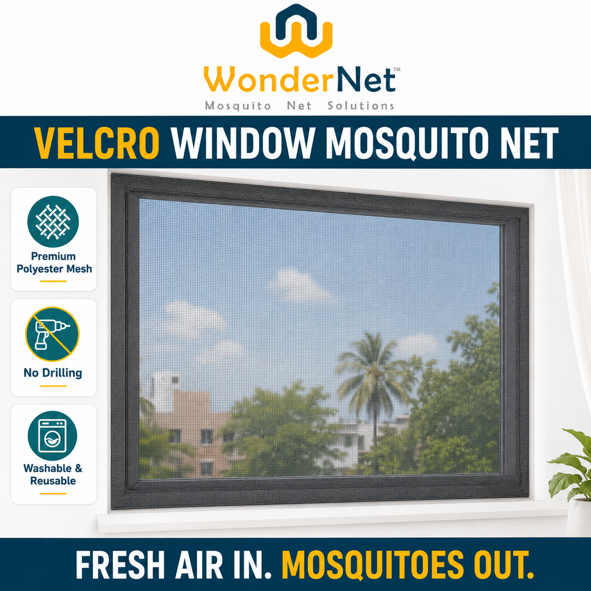 WonderNet Velcro Mosquito Net for Windows – Custom Size, Washable