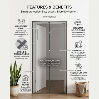 Magnetic Mosquito Net for Doors - Automatic Self-Closing Mesh Curtain