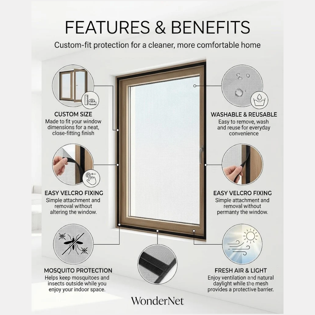 Velcro Mosquito Net for Windows – Custom Size, Washable