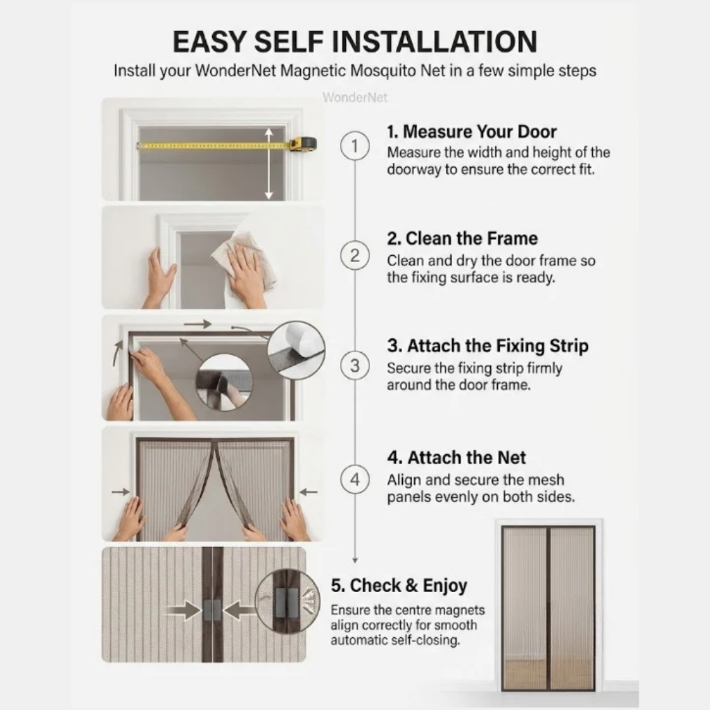 Magnetic Mosquito Net for Doors - Automatic Self-Closing Mesh Curtain