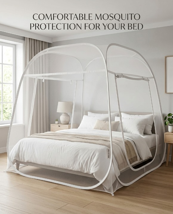 Pop-Up Mosquito Net for Double Bed | Foldable King/Queen Size Tent (Washable)