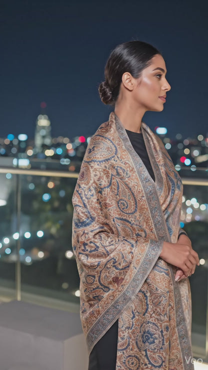 Cream Kani Jamawar Pashmina Shawl — Multicolour All-Over Paisley Weave