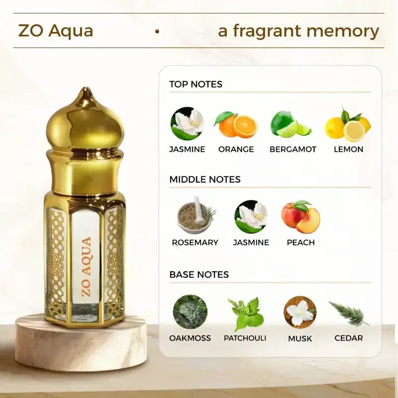 Zuhur AL Oasis ZO Aqua Non Alcoholic Unisex Attar 6 ML