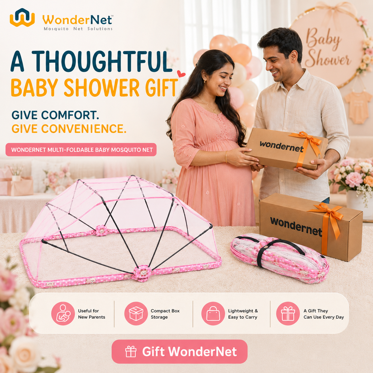 WonderNet Foldable Baby Mosquito Net for Bed – Newborn to 4 Years