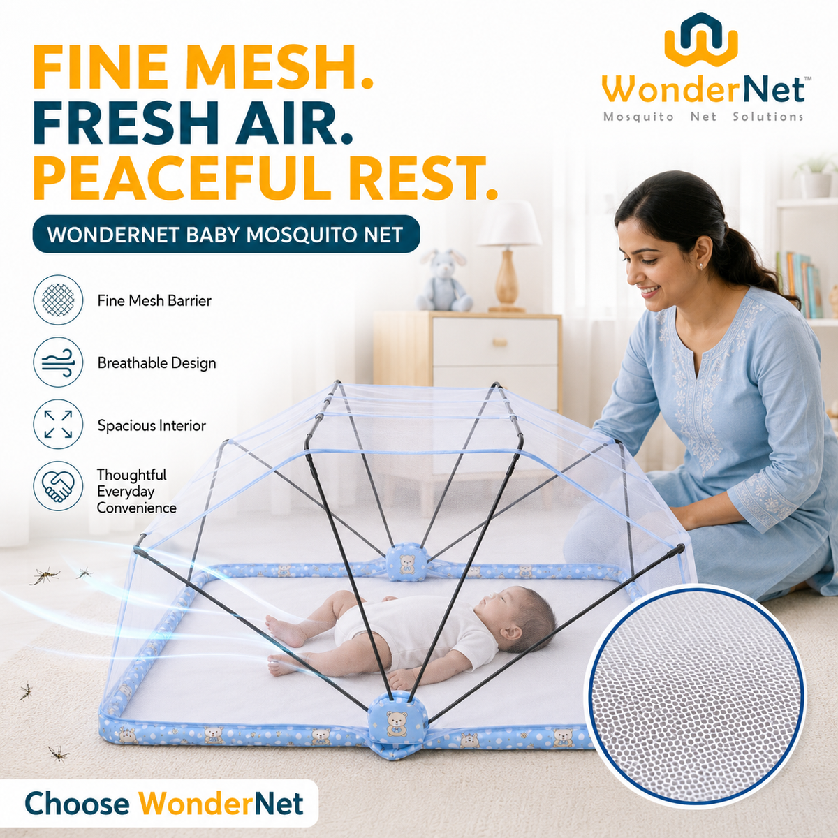 WonderNet Foldable Baby Mosquito Net for Bed – Newborn to 4 Years
