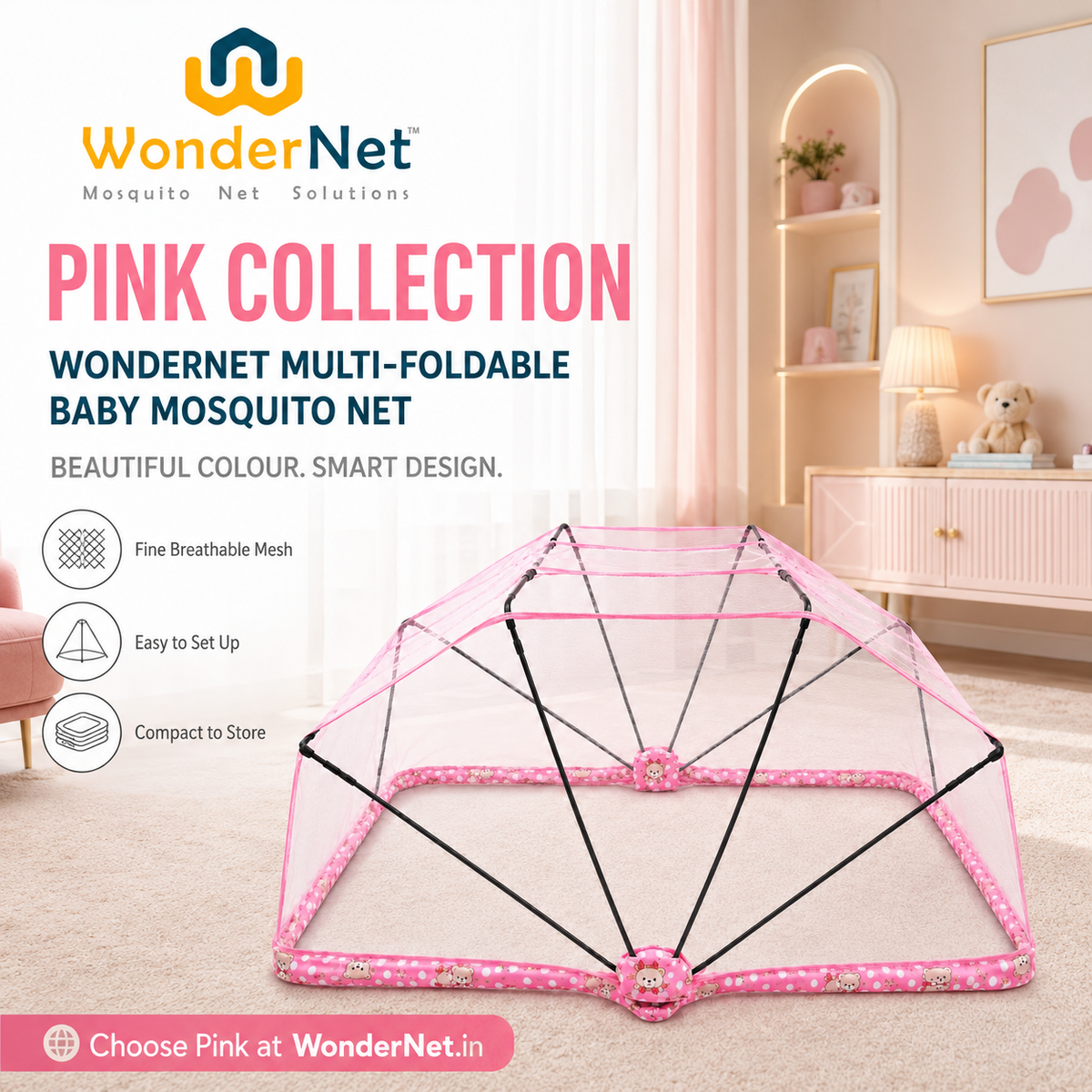 WonderNet Foldable Baby Mosquito Net for Bed – Newborn to 4 Years
