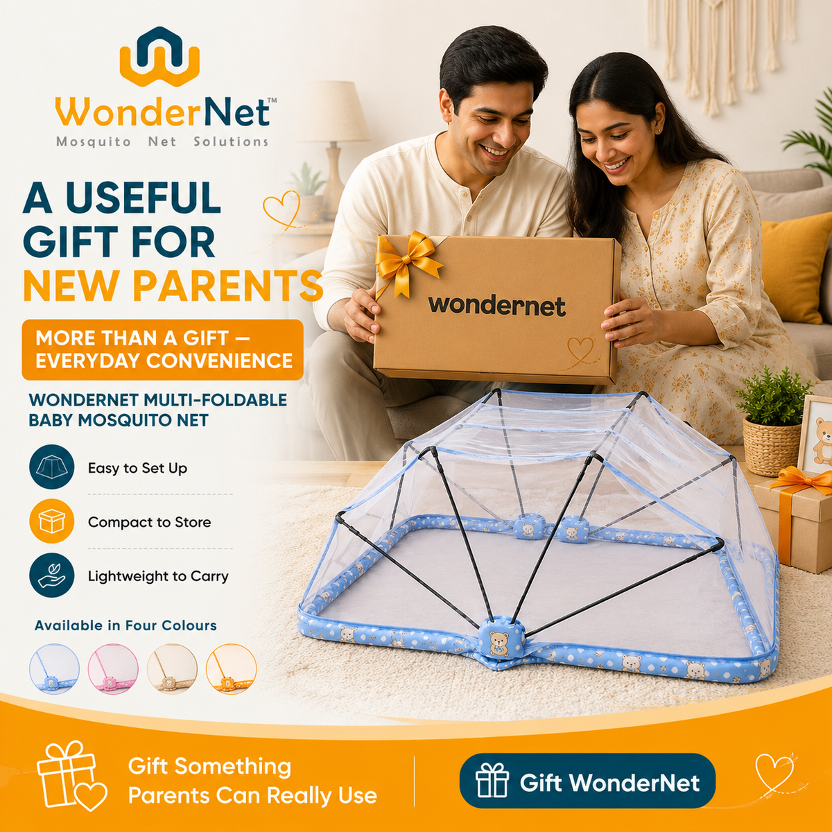 WonderNet Foldable Baby Mosquito Net for Bed – Newborn to 4 Years