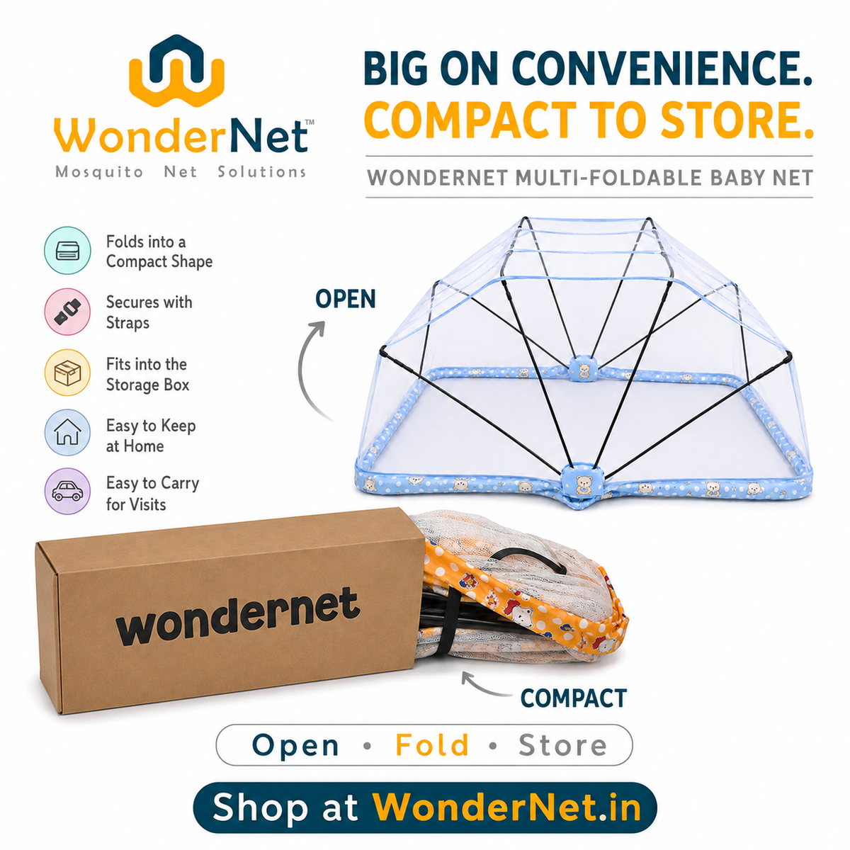 WonderNet Foldable Baby Mosquito Net for Bed – Newborn to 4 Years