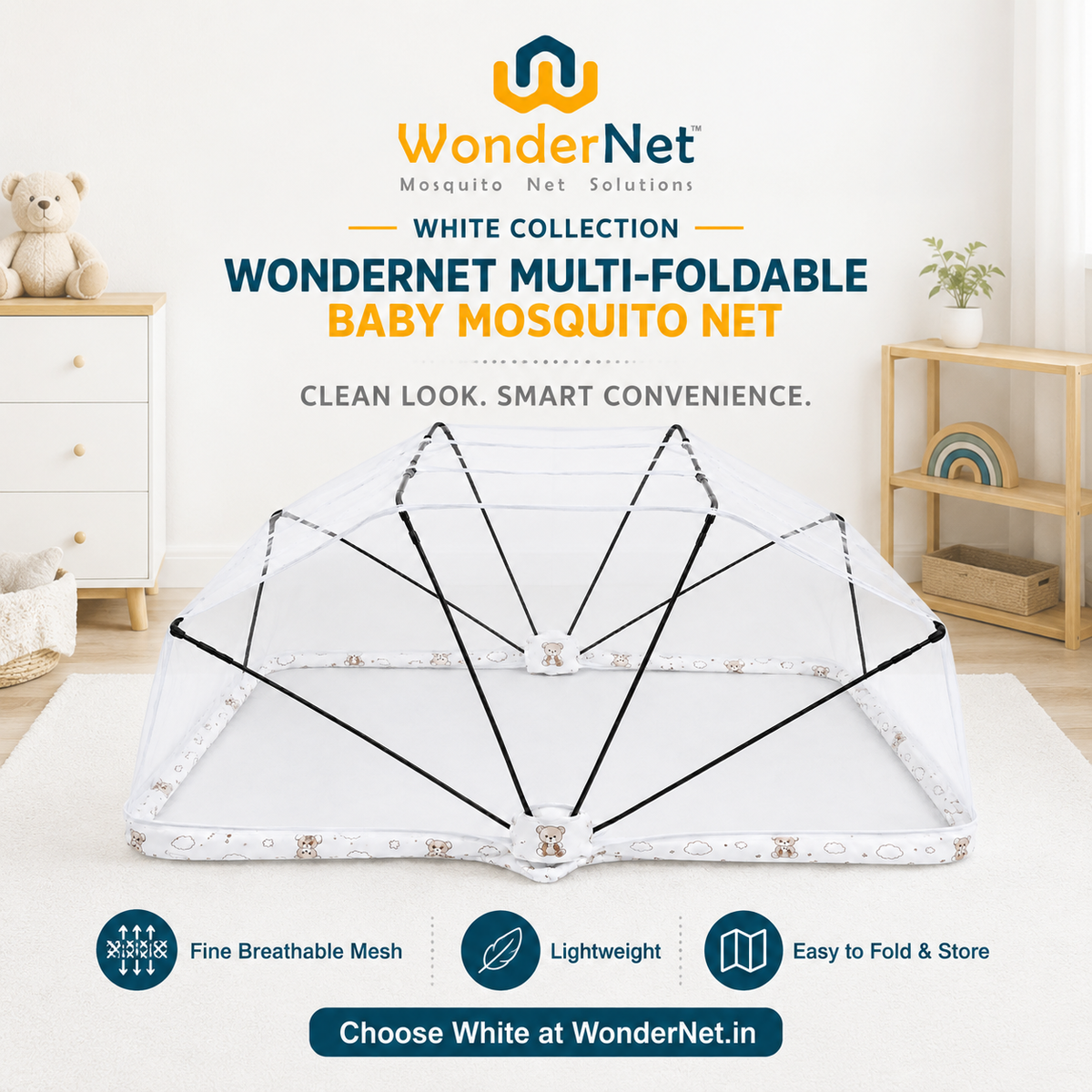 WonderNet Foldable Baby Mosquito Net for Bed – Newborn to 4 Years